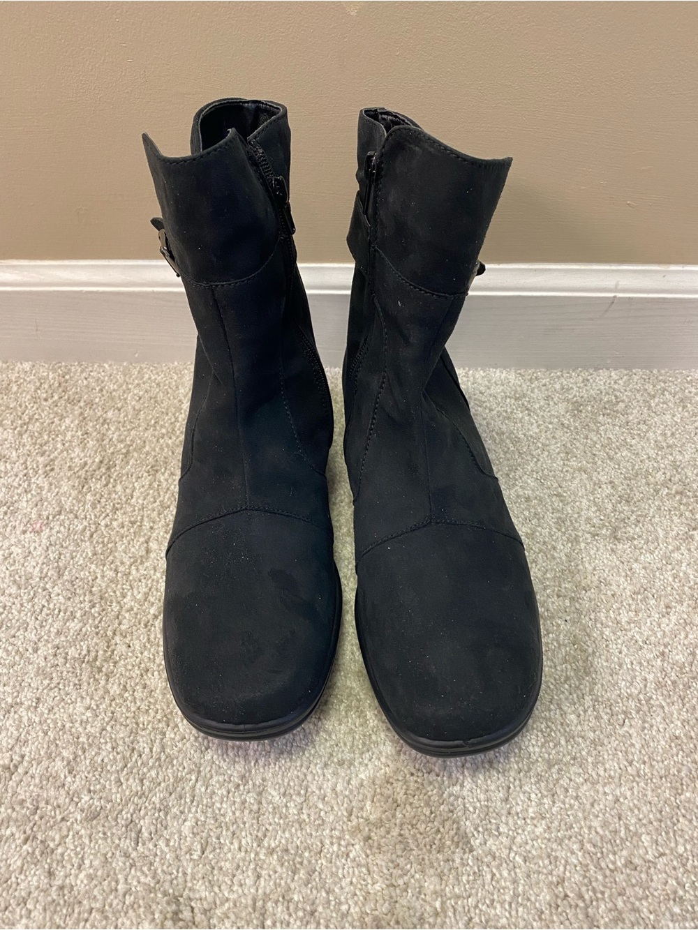 Romika Black Suede-Look Ankle Boots with Buckle Accent - Picture 2 of 7